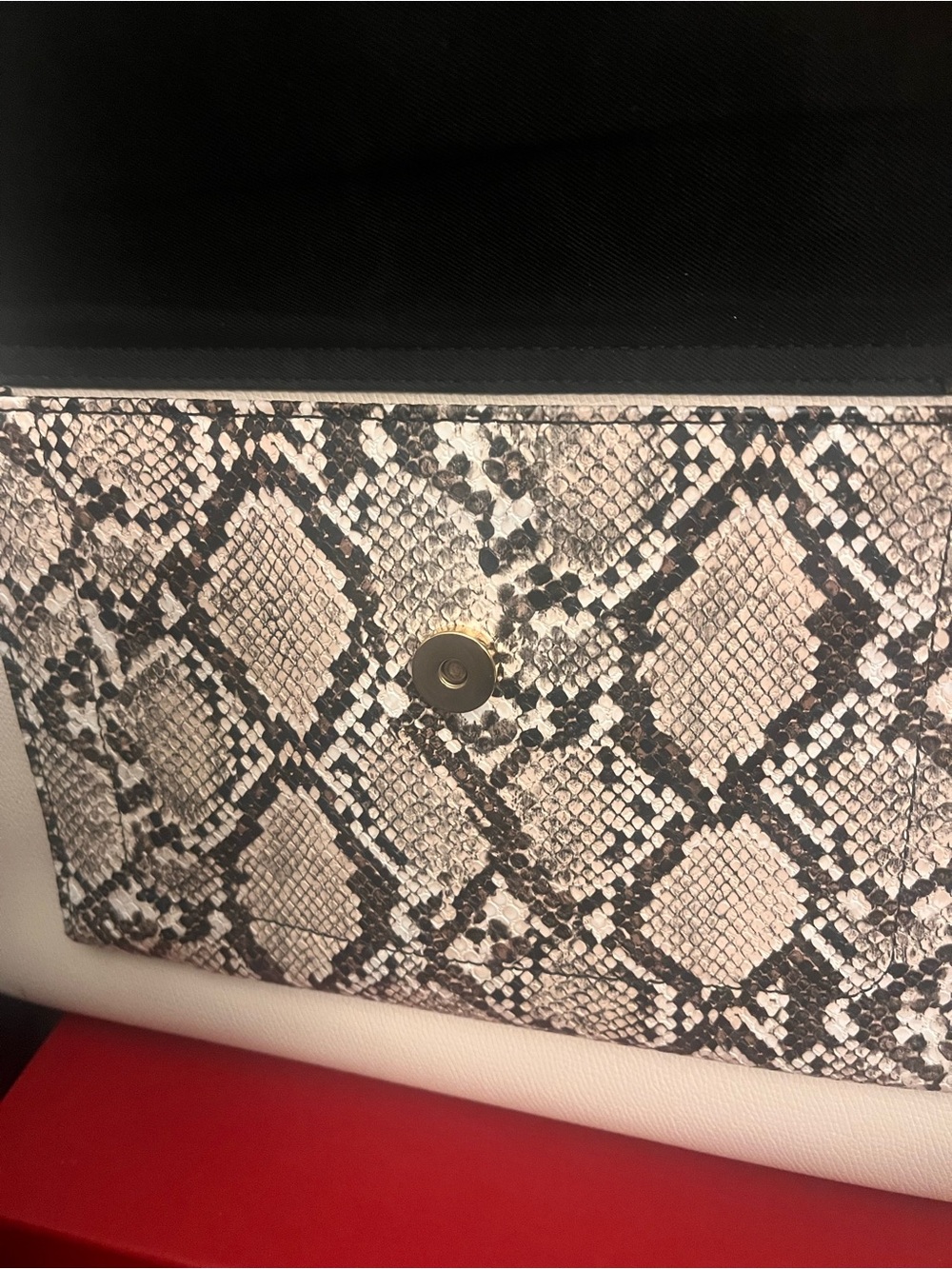 ALDO Colorblock Executive Tote Bag | Cream, Cognac & Black Faux Snakeskin Pocket - Picture 8 of 12